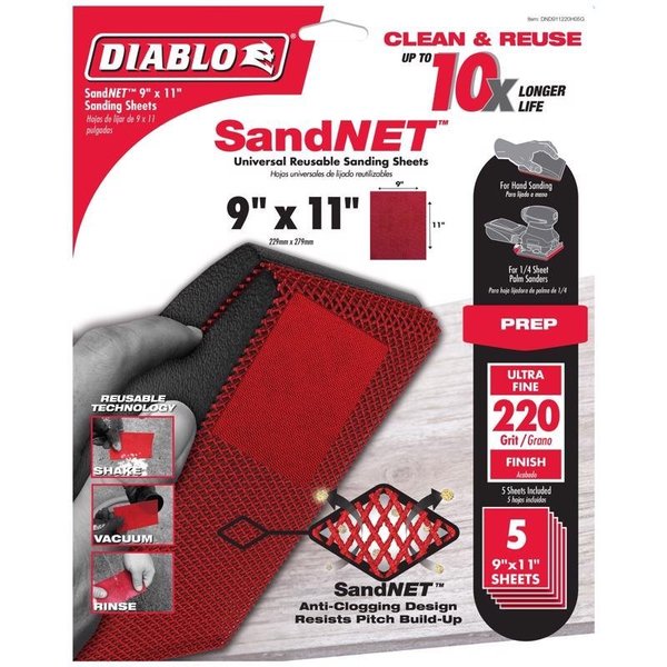 Diablo SandNet 11 in. L X 9 in. W 220 Grit Ceramic Sanding Sheet 5 pk DND911220H05G
